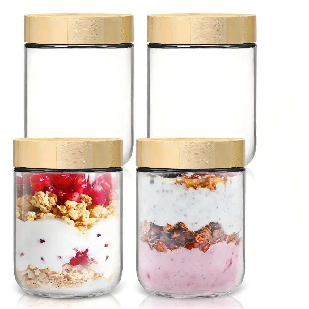 Glass Overnight Oats Containers with Bamboo Lids