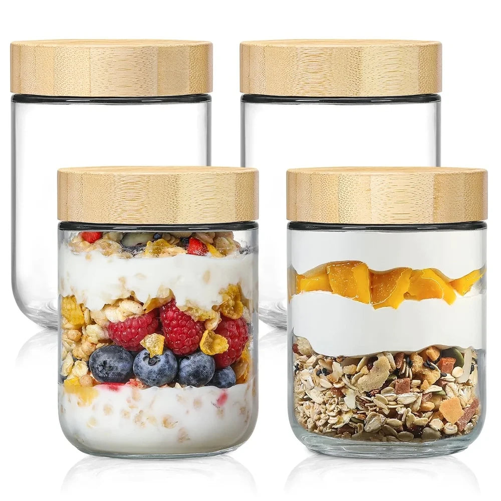 Glass Overnight Oats Containers with Bamboo Lids