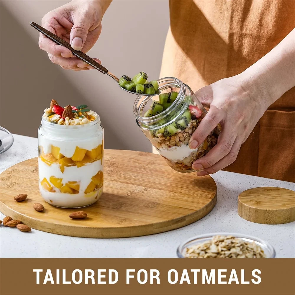 Glass Overnight Oats Containers with Bamboo Lids