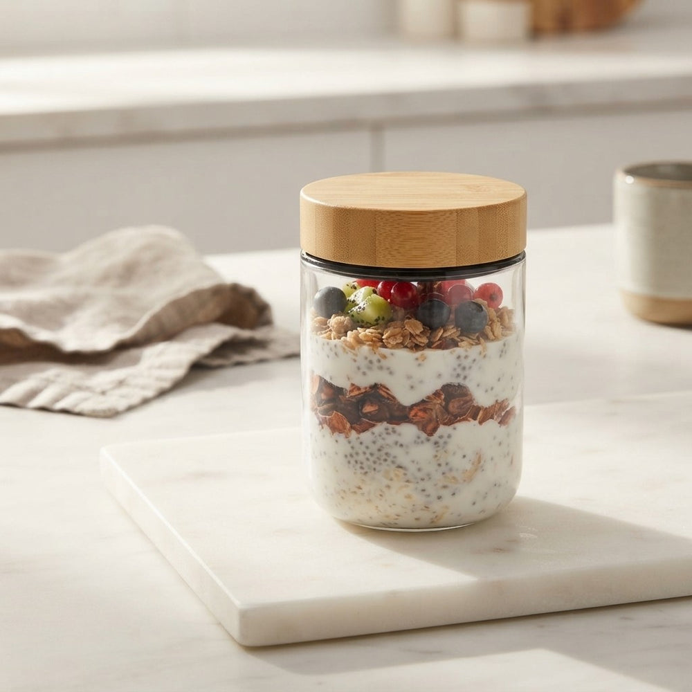 Glass Overnight Oats Containers with Bamboo Lids