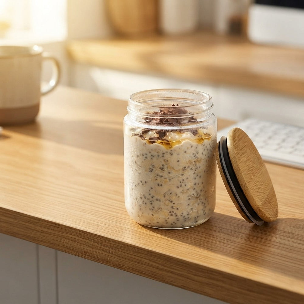 Glass Overnight Oats Containers with Bamboo Lids
