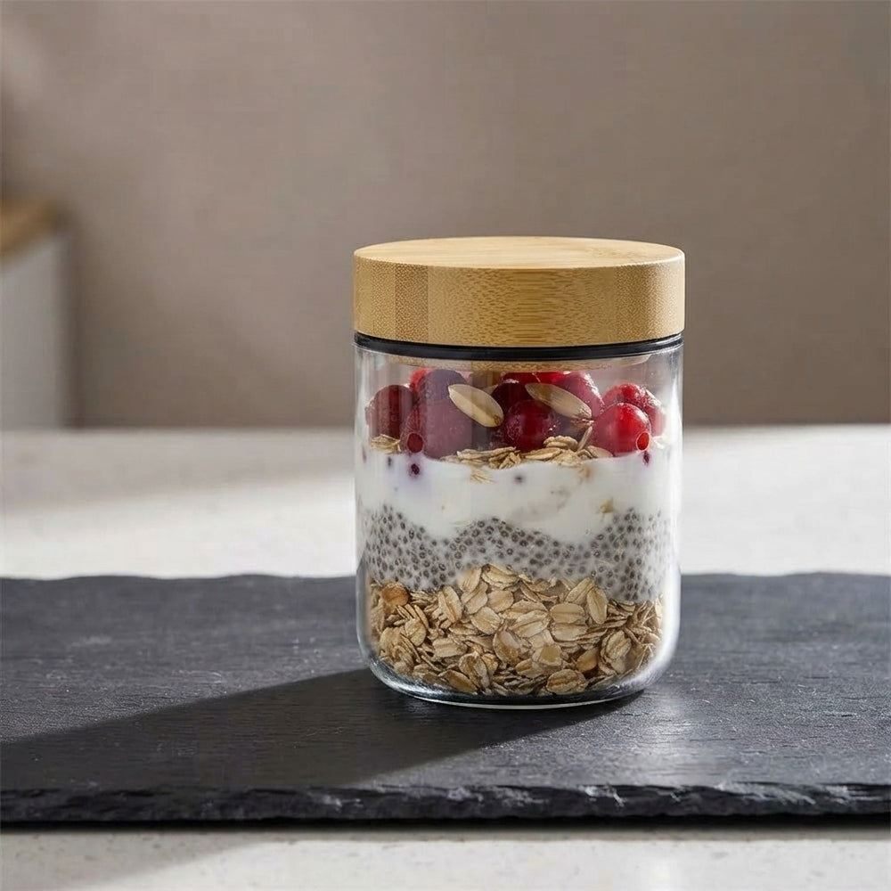 Glass Overnight Oats Containers with Bamboo Lids